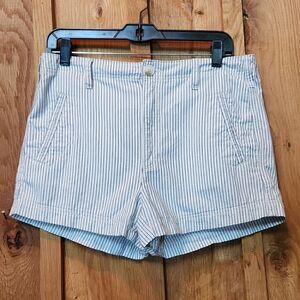 American Eagle High Waist Nautical Shortie Shorts, Size 8, Blue White Stripes